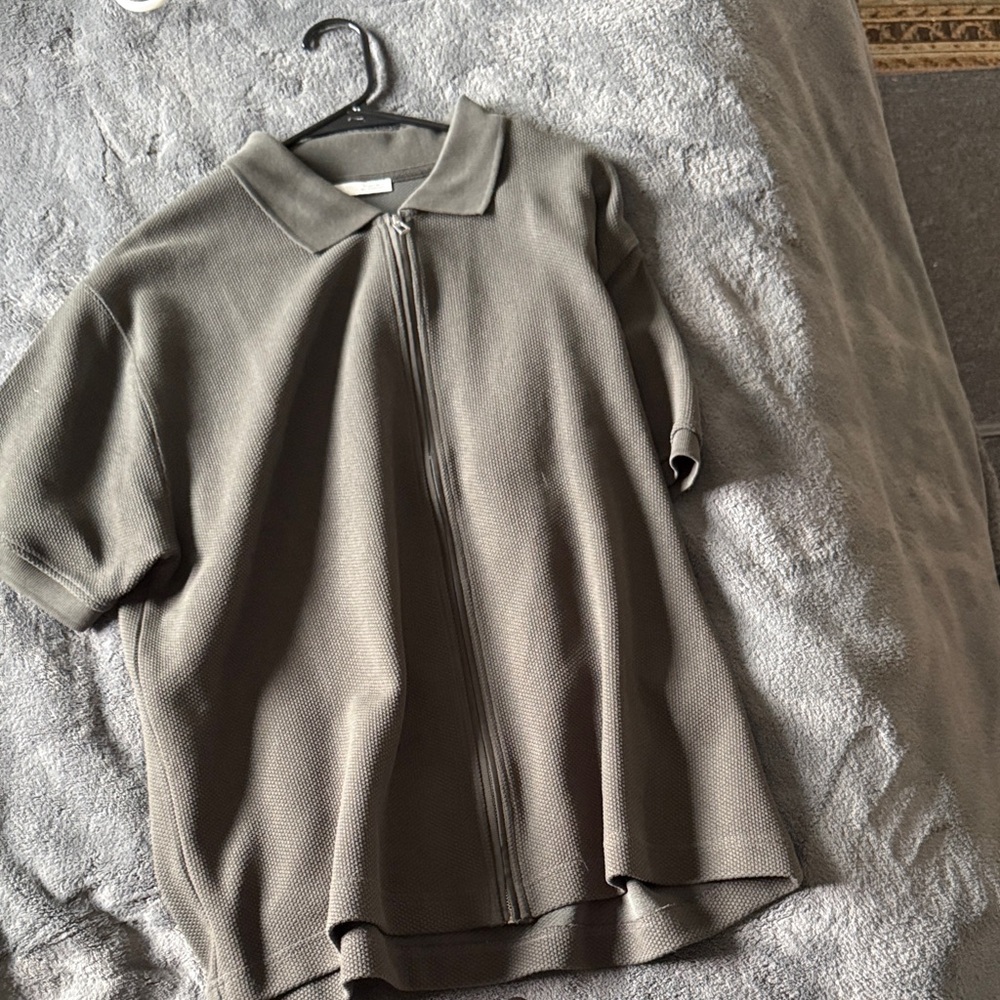 Gray Zip-Up Polo Shirt